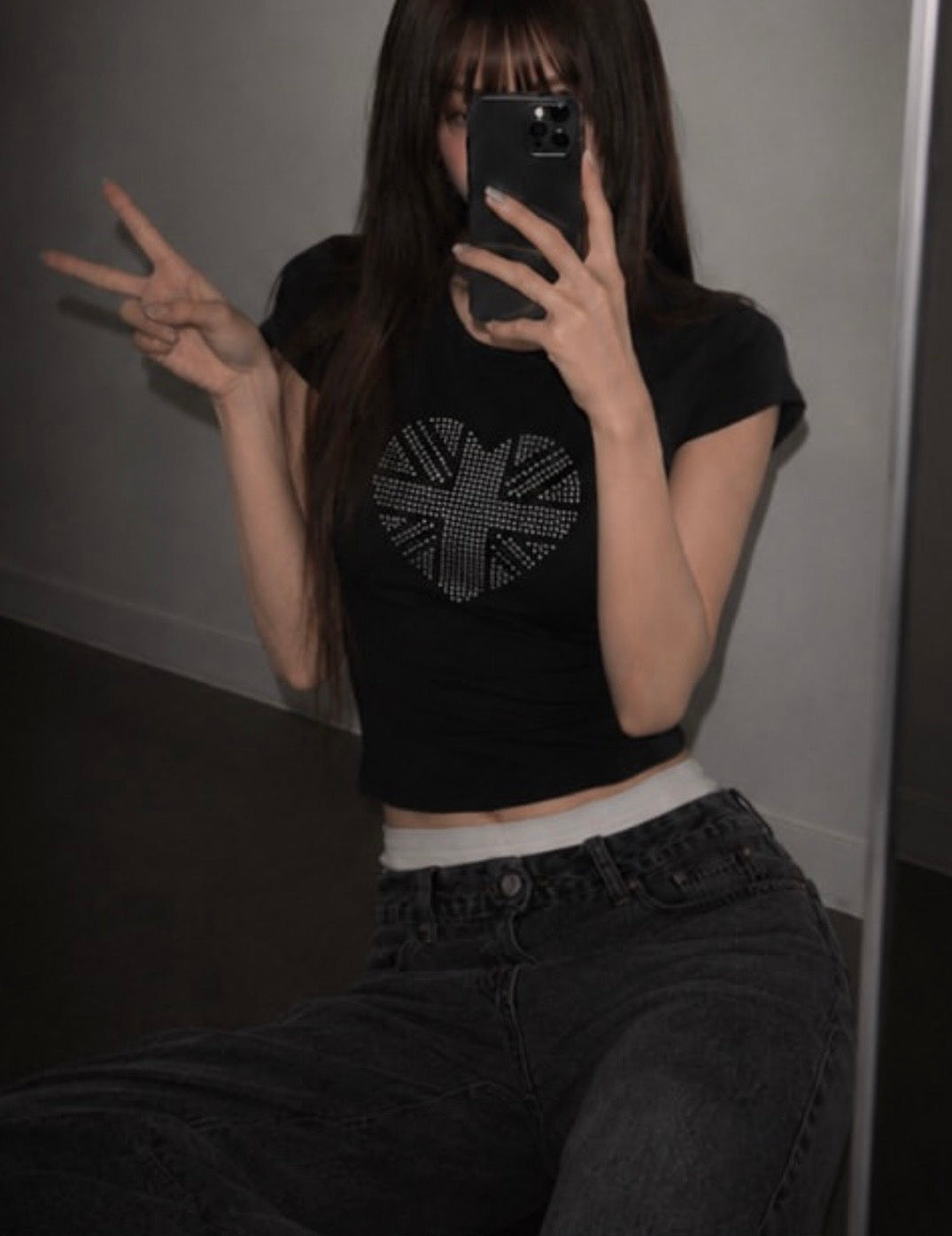 銀珠心心美國國旗短袖TEE