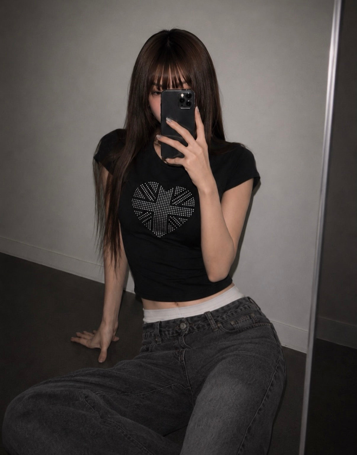 銀珠心心美國國旗短袖TEE
