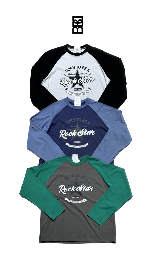 ROCK STAR拼色長袖TEE［ 3 COLOURS ］