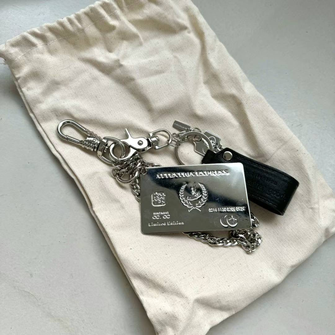 金屬卡片銀鏈鎖匙扣飾