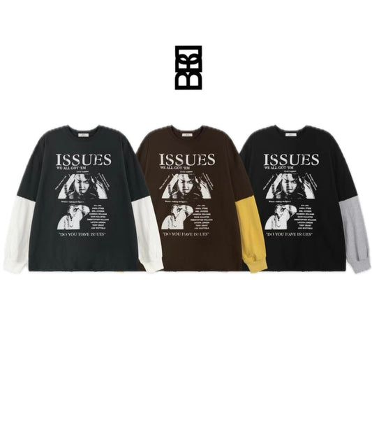 ISSUES人像假兩件拼色長袖衫［ 3 COLOURS ］