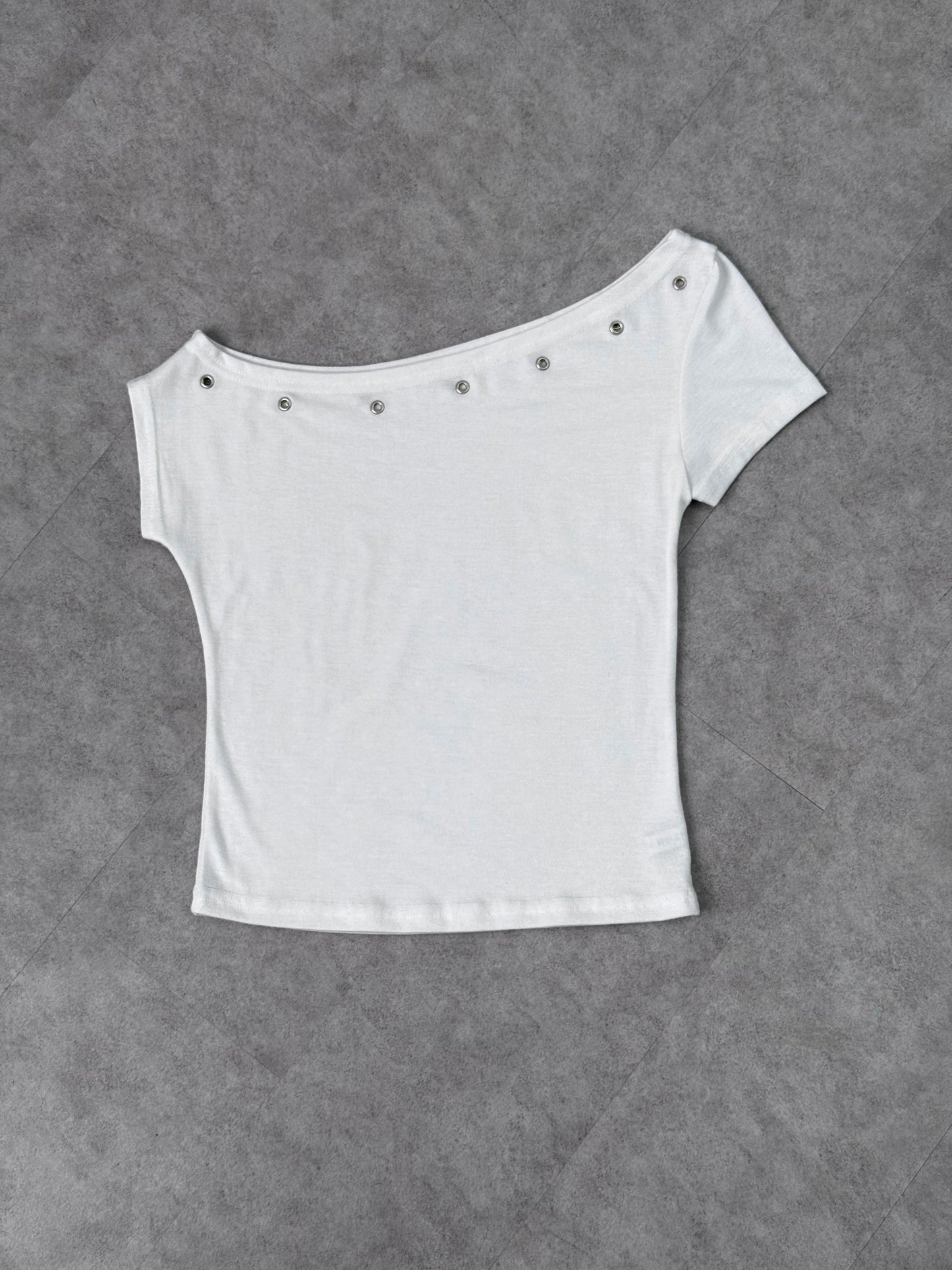 鏤空窩釘跌膊短袖T恤 [2 COLOURS]