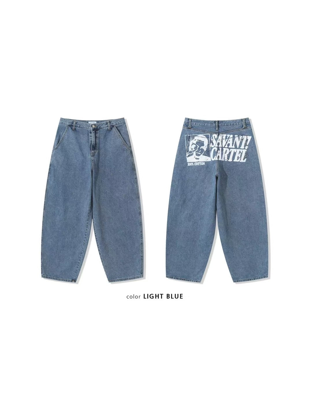 100%COTTON SAVANT CARTEL 背面人像錐形洗水牛仔褲 [ 2 COLOURS / 2 SIZE  ]