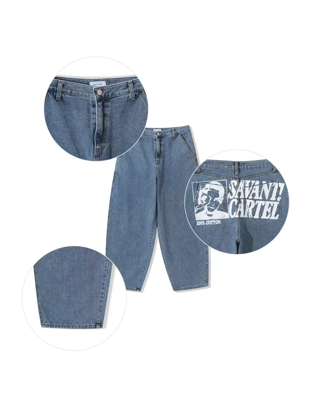 100%COTTON SAVANT CARTEL 背面人像錐形洗水牛仔褲 [ 2 COLOURS / 2 SIZE  ]