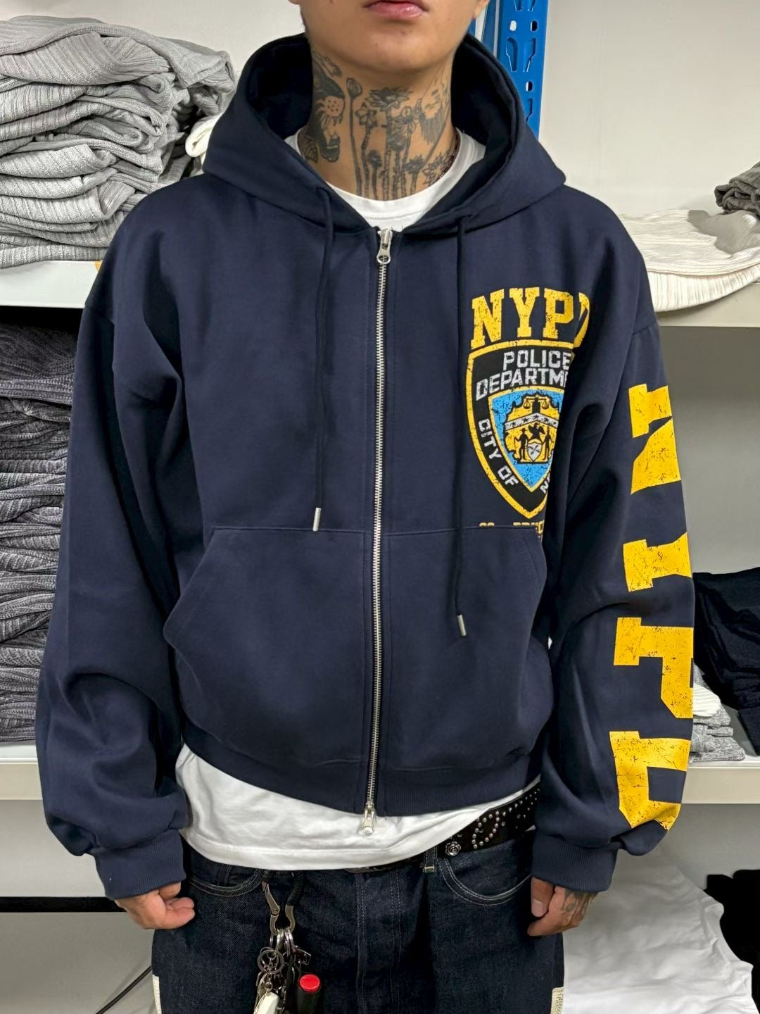 短版NYPD紐約警局雙拉鏈連帽衞衣外套［ 2 COLOURS ]