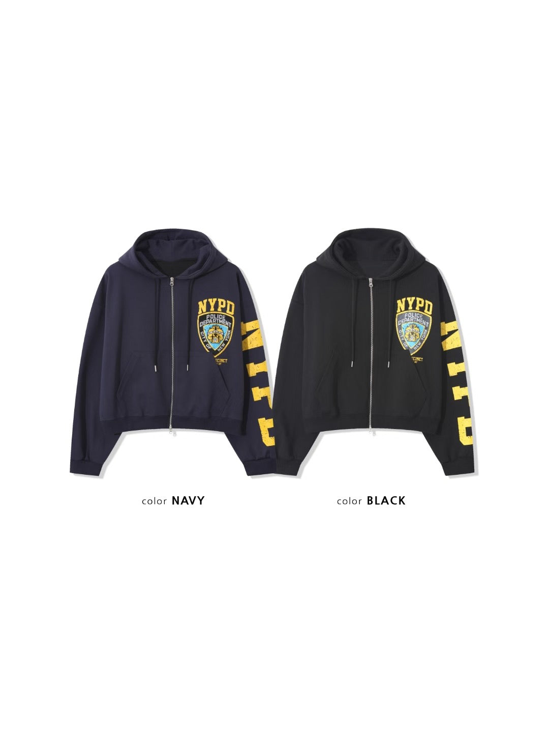 短版NYPD紐約警局雙拉鏈連帽衞衣外套［ 2 COLOURS ]