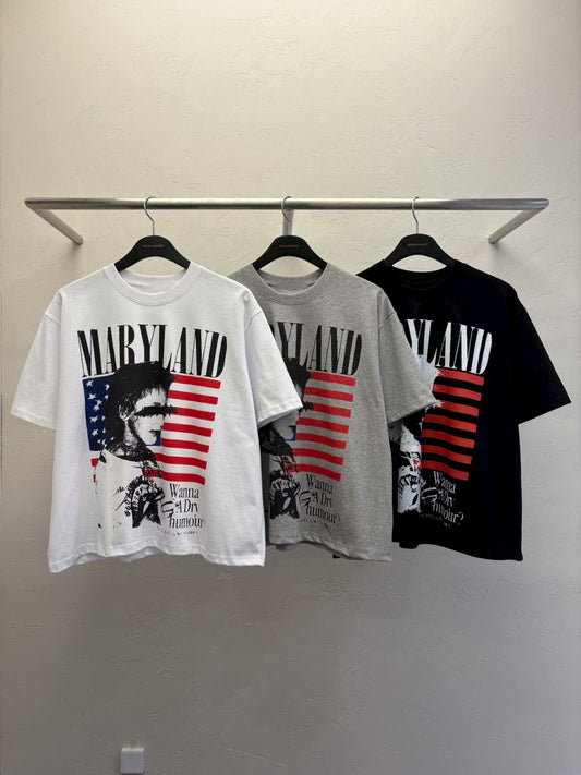 MARYLAND美國旗人像BOXY FIT短版短袖TEE [ 3 COLOURS ]