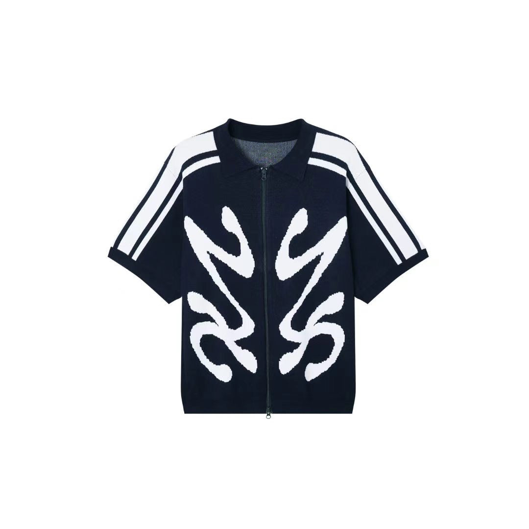 抽象蝴蝶雙拉鏈針織短袖外套［ 2 COLOURS ]