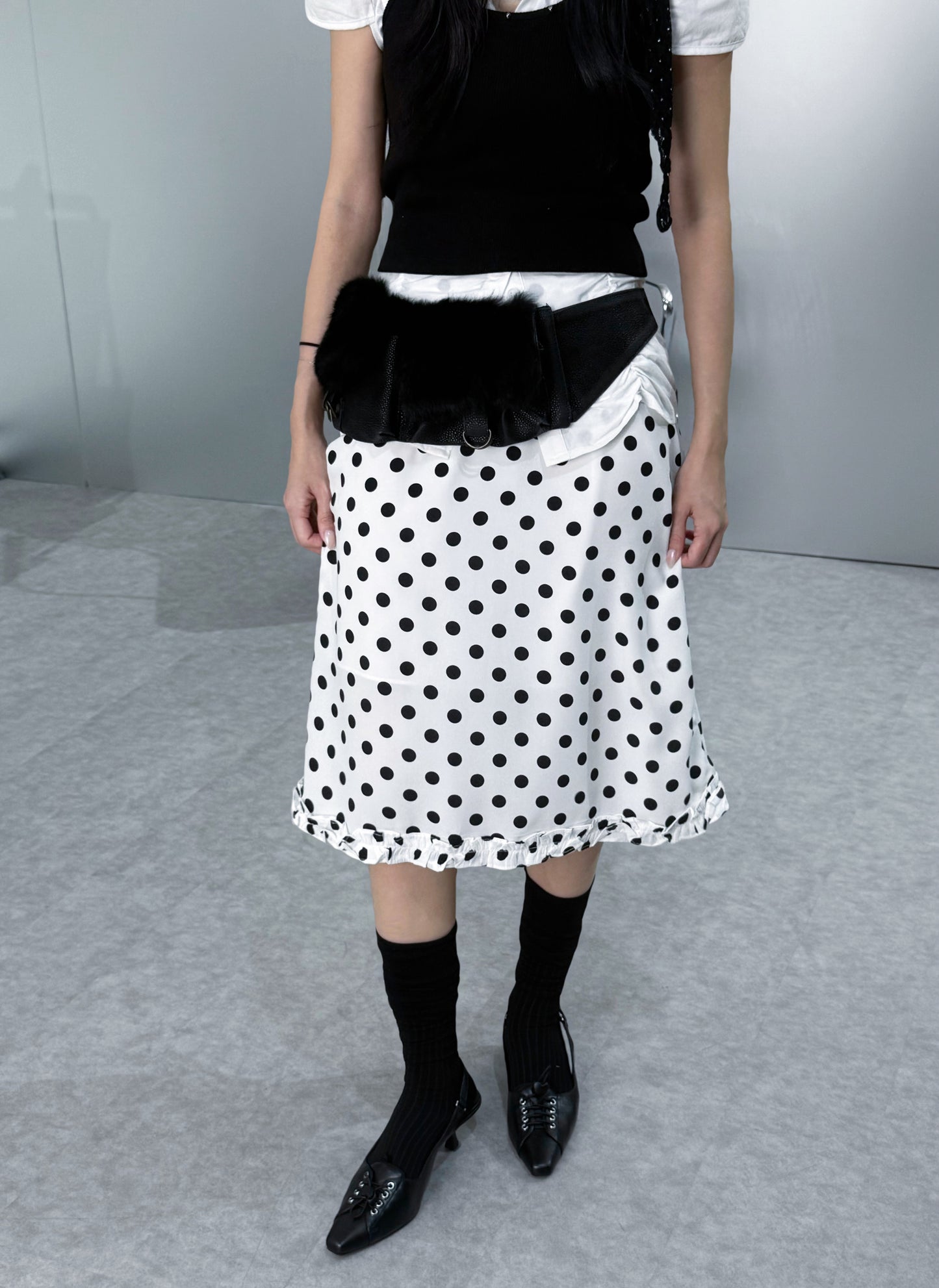 波點花邊雪紡中長裙［ 2 COLOURS ］