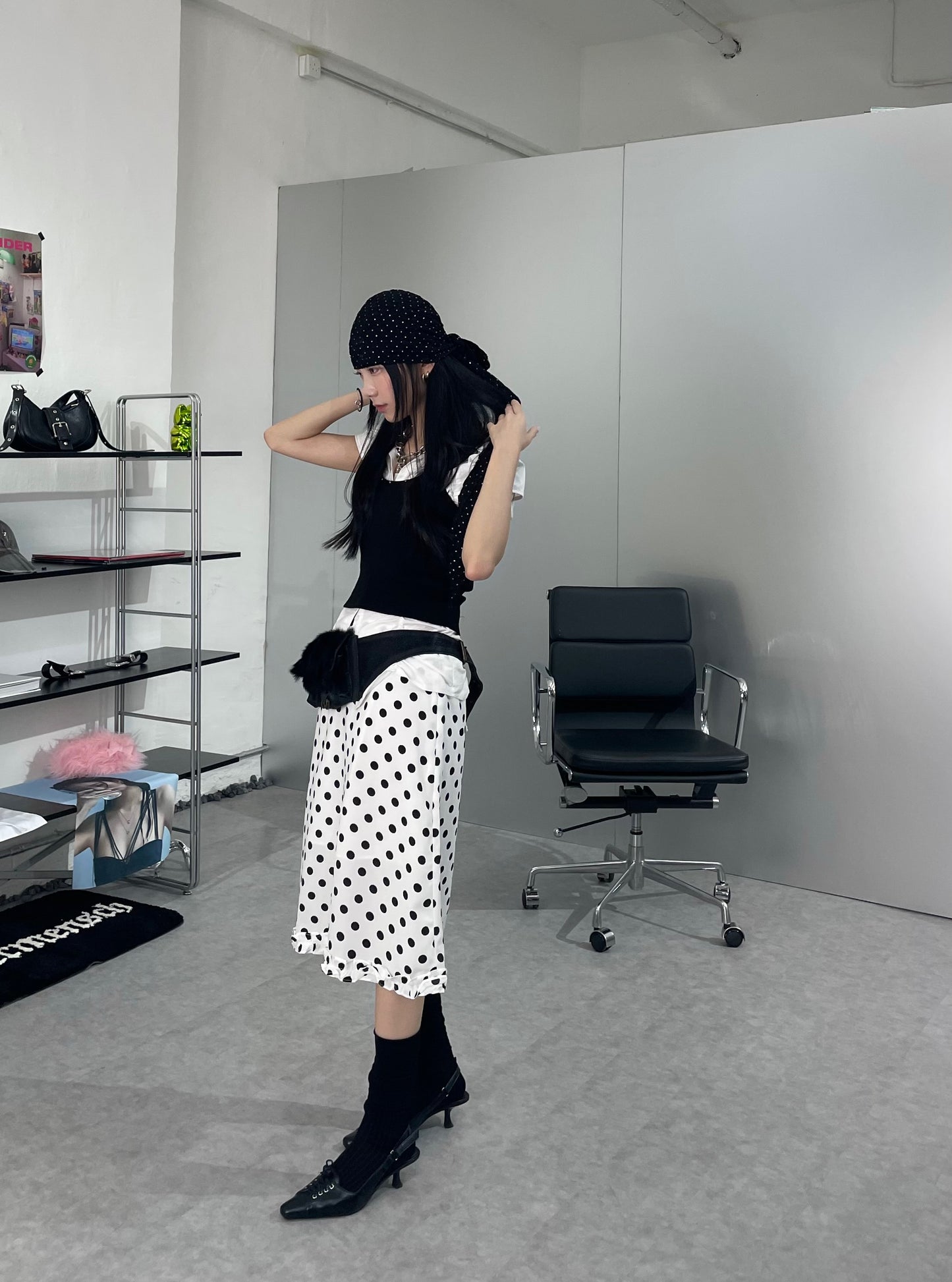 波點花邊雪紡中長裙［ 2 COLOURS ］