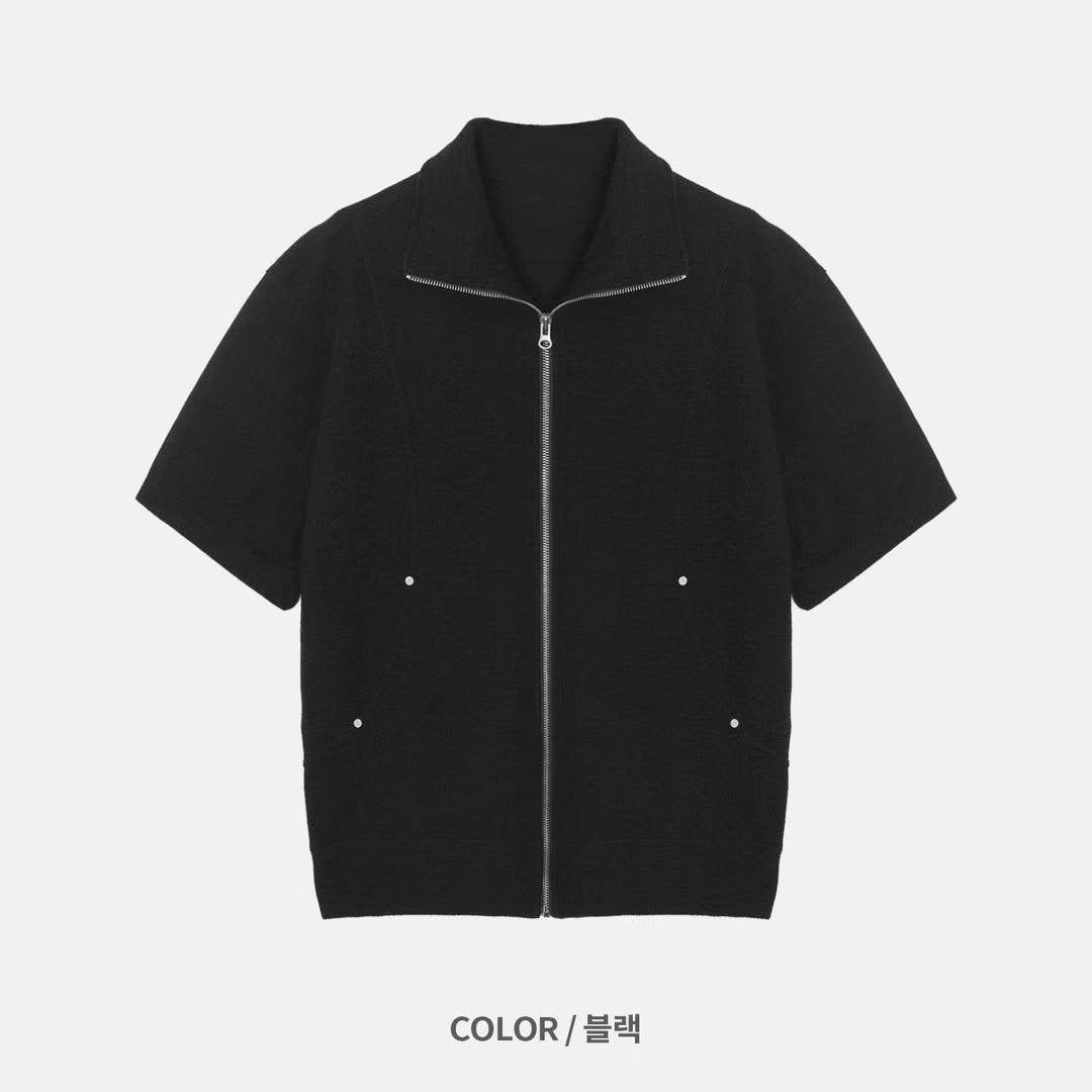 金屬釘高領短袖拉鏈外套［ 2 SIZE / 6 COLOURS ］
