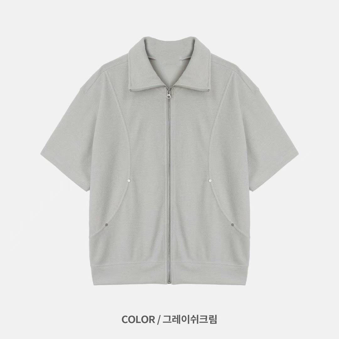 金屬釘高領短袖拉鏈外套［ 2 SIZE / 6 COLOURS ］