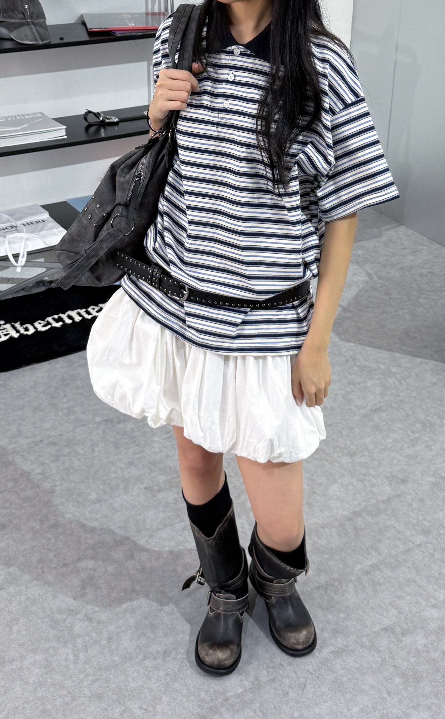 純色收腰泡泡短裙［ 2 COLOURS ］