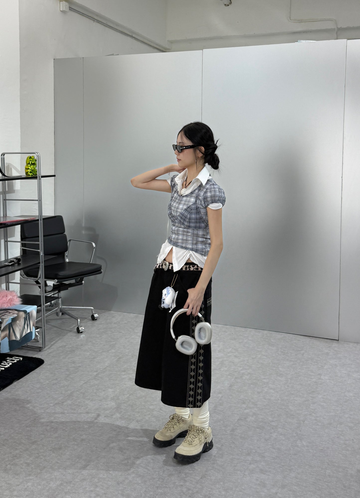 皺褶束腰短版恤衫