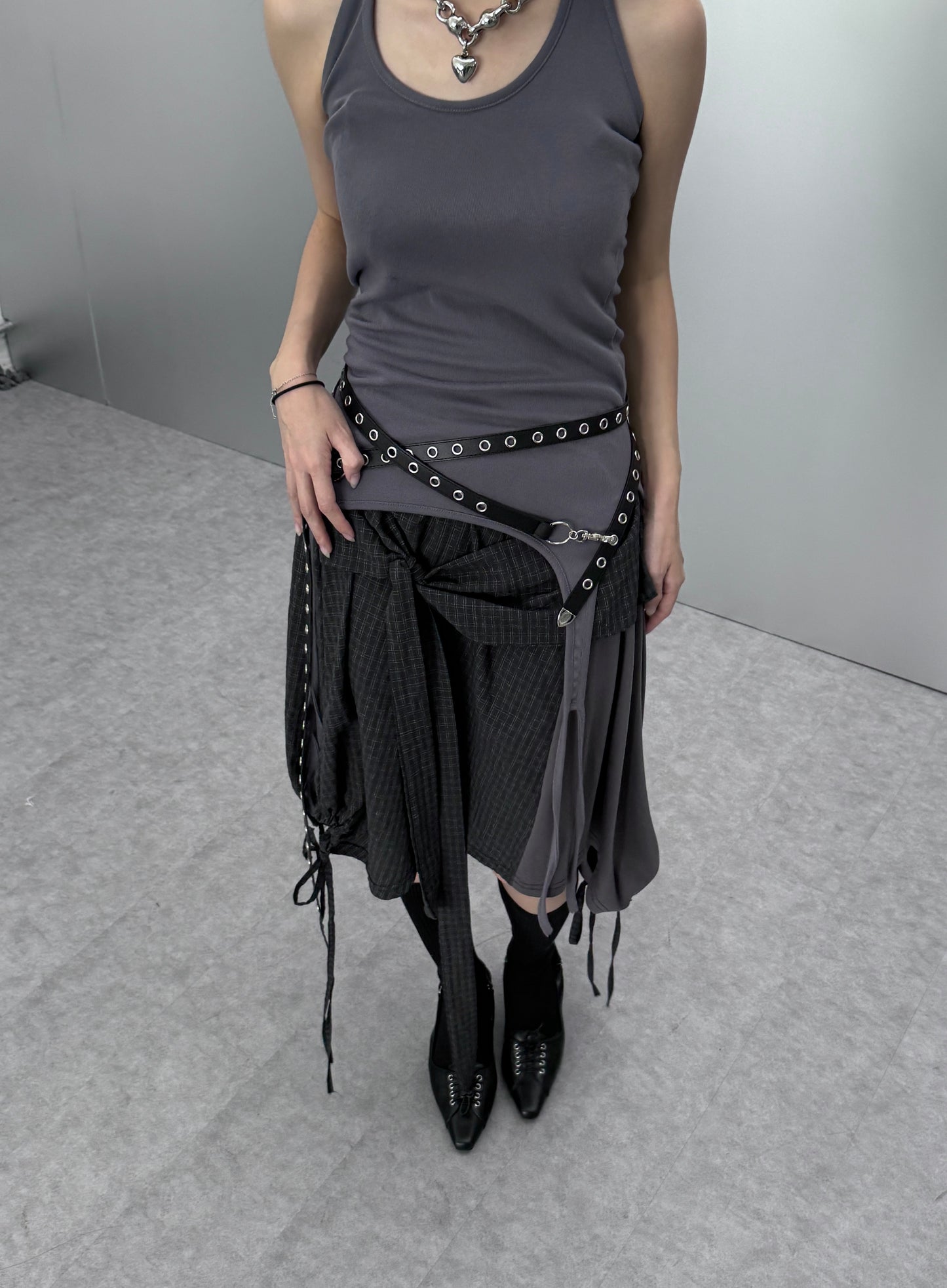 蝴蝶結格仔泡泡中長裙［ 2 COLOURS ］