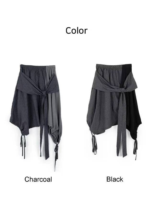 蝴蝶結格仔泡泡中長裙［ 2 COLOURS ］